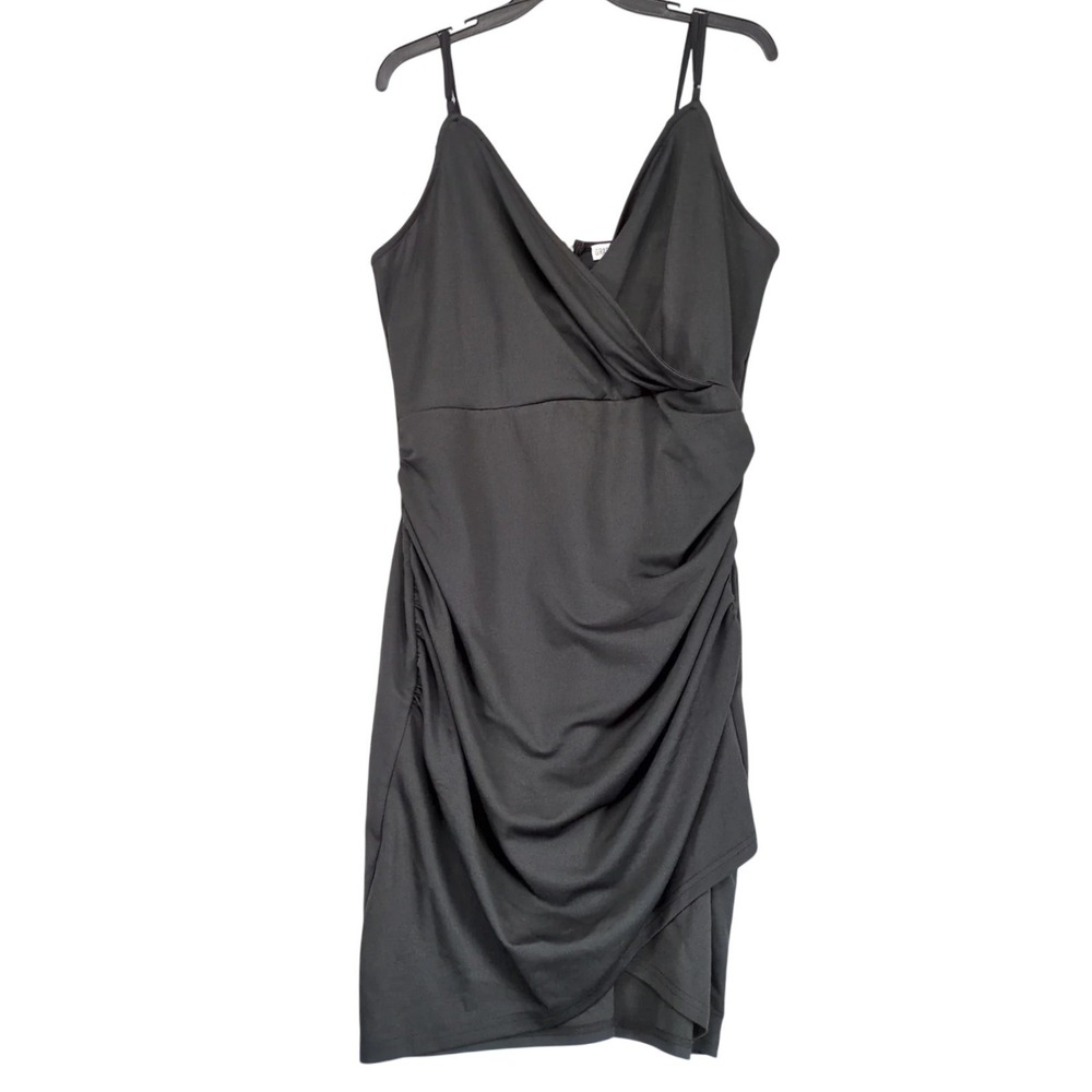 Grace‎ Karin Little Black Dress Sz XL Ruched Bodycon Knee-Length Adjust Straps